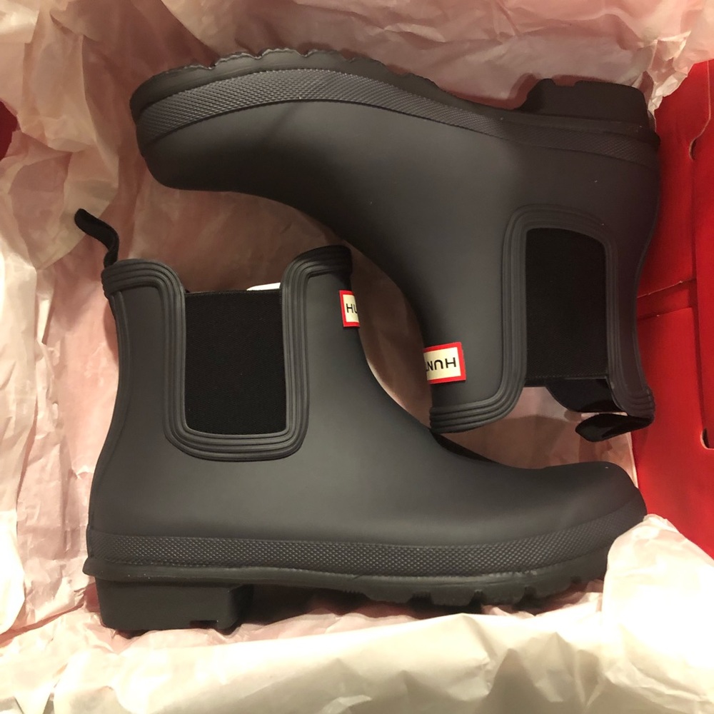 HUNTER black Chelsea ankle boots booties shoes waterproof new in box - Picture 5 of 6